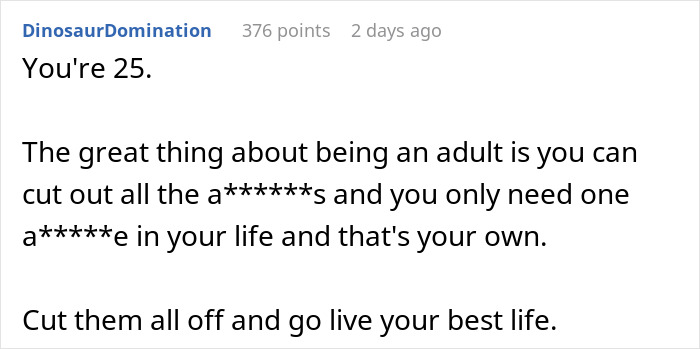 Screenshot of a Reddit comment discussing adulthood and prioritizing personal happiness.