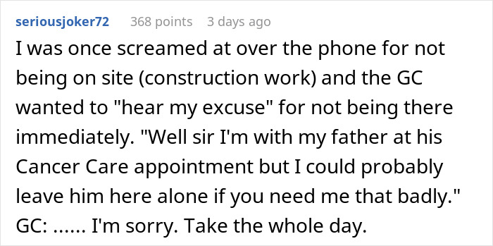 Text exchange highlighting a guy embarrassing an entitled coworker during a work-related situation.