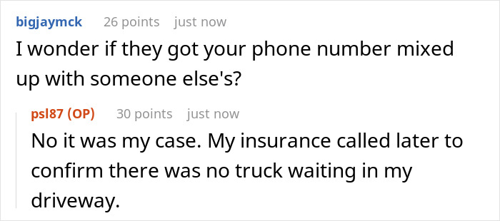 Comment exchange about towing company confusion and insurance confirmation.