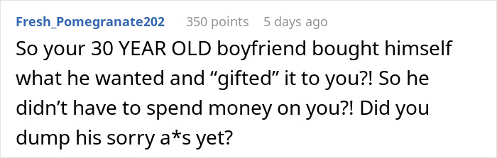 Text comment discussing a boyfriend gifting Pokémon cards for Christmas.