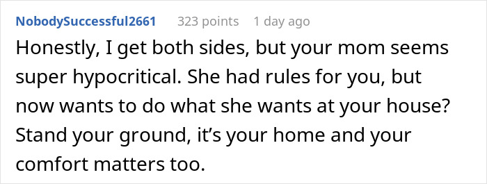 Reddit comment discussing house rules and respecting boundaries with family.