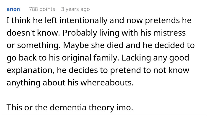 Discussion about mystery disappearance of a man, speculating reasons for his missing status, including personal choices.