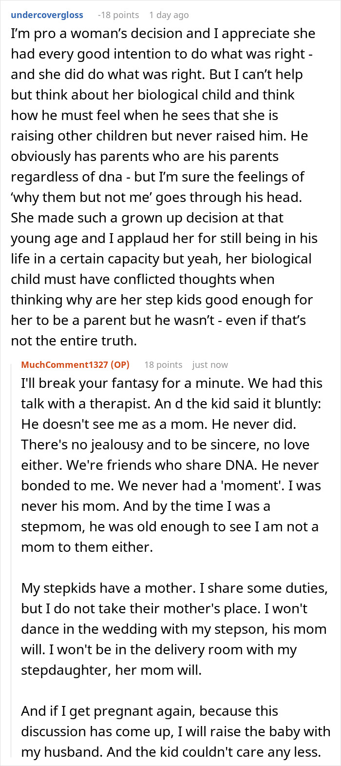 Reddit thread discussing issues related to adoption and parent-child relationships.