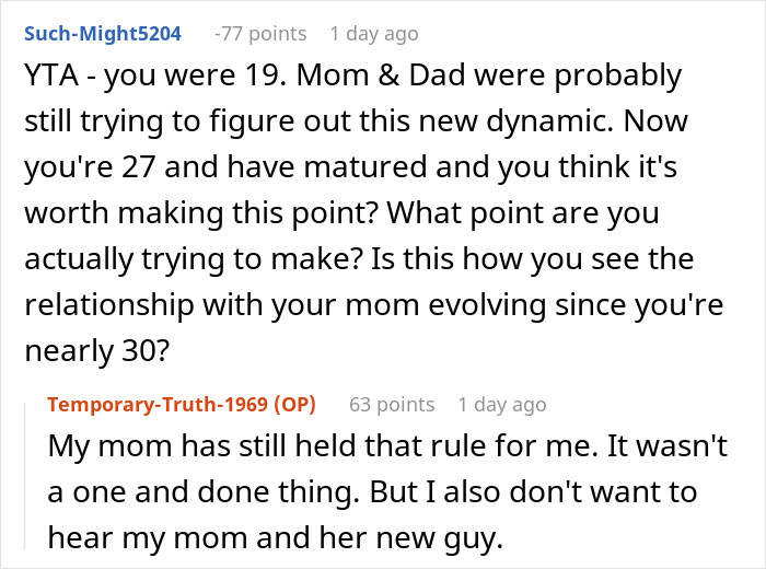 Reddit discussion about respecting rules, focusing on family dynamics and evolving relationships.