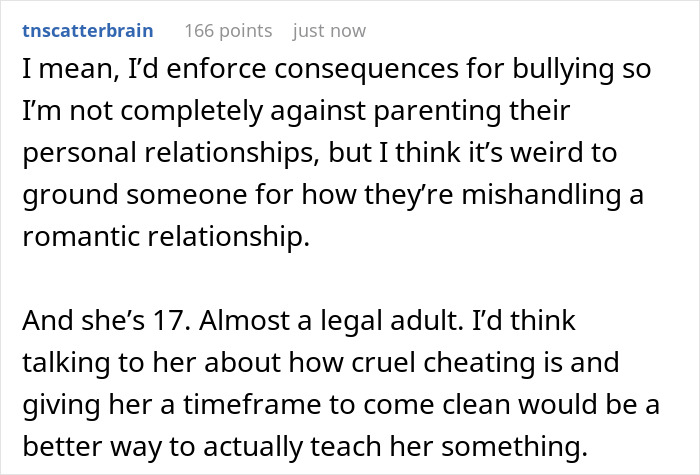 Text discussing consequences of mishandling romantic relationships for a daughter and her boyfriend during her senior trip.