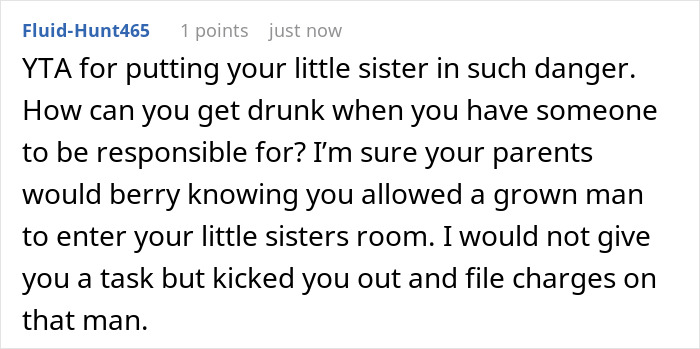 Comment criticizing responsibility and safety regarding the actions of the girlfriend's stepbrother.