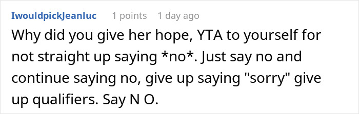 Reddit comment discusses pressure related to refusing a surrogate role.