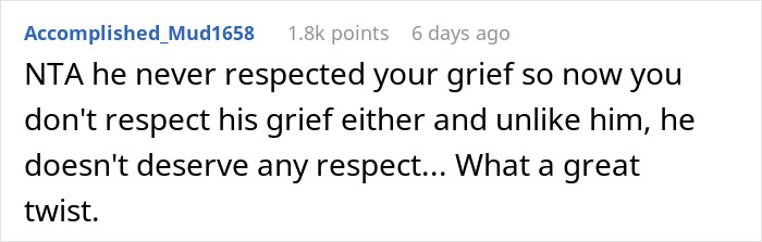 Reddit comment discussing respect and grief in context of family dynamics.