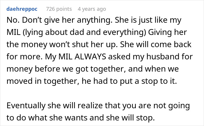 Reddit comment discussing the impact of a toxic mom demanding a child's inheritance.