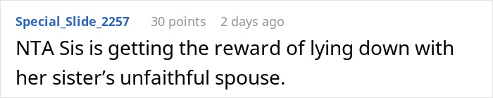 Comment highlighting the consequences of sleeping with a sister's spouse.