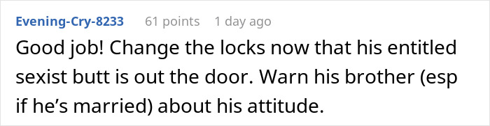 Comment discussing son's entitled behavior and actions.