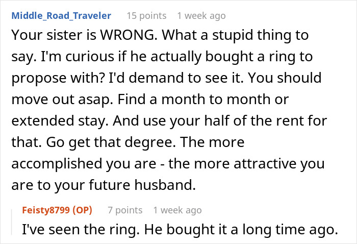 Text exchange discussing a ring, proposal, and engagement advice.