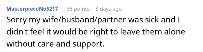 Reddit comment about supporting a sick partner, gaining satisfaction from karma.