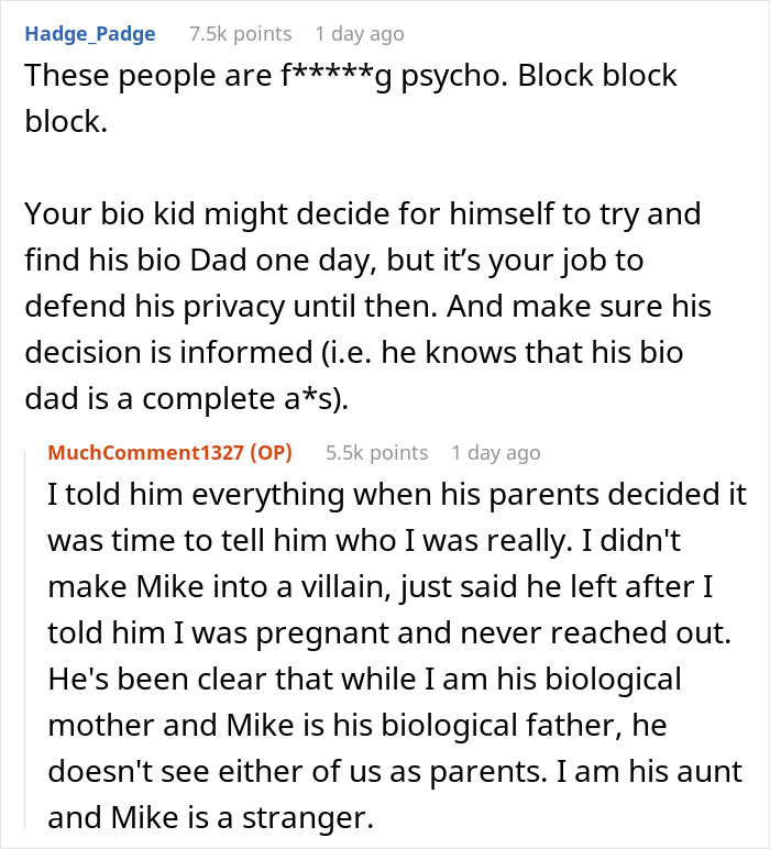 Reddit comments discussing a teen dumping pregnant girlfriend, adoption, and biological father.