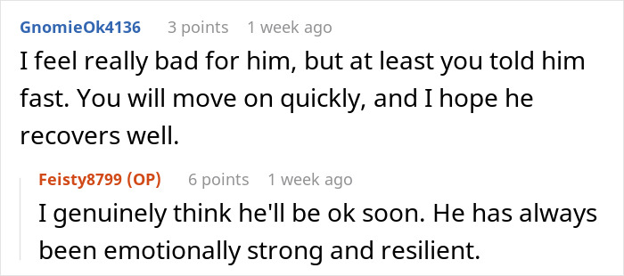 Comments discussing emotional resilience after a breakup, touching on moving on quickly and recovery.