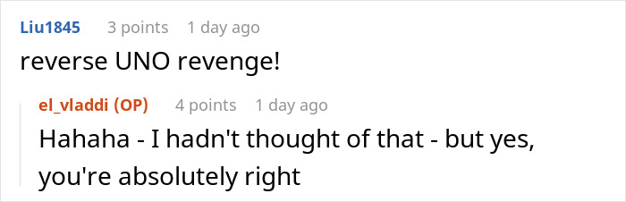 Reddit comments on black driveway van revenge with users discussing reverse UNO revenge.