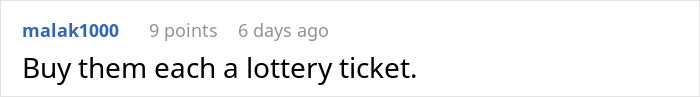 Reddit comment suggesting buying lottery tickets in a discussion about lottery winnings.