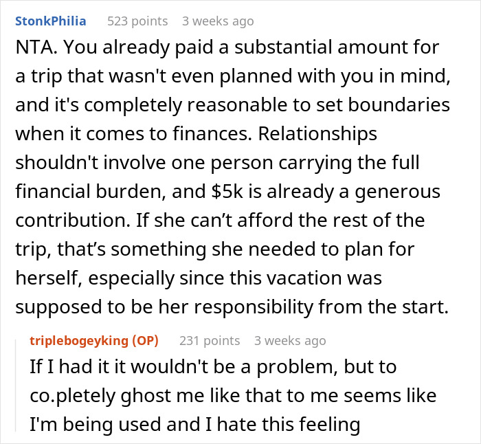 Man Gets A Harsh Reality Check Online After Venting About GF Using Him To Fund Her Trip