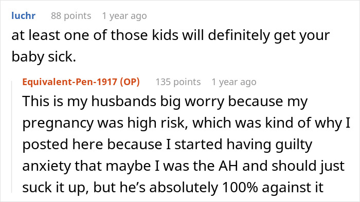 Reddit comments discussing family pressures on woman to care for kids during a wedding.