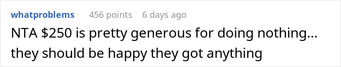 Reddit comment discussing generosity related to lottery winnings and a White Elephant gift.