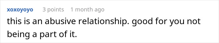 Comment saying "this is an abusive relationship. good for you not being a part of it" related to affair confession.