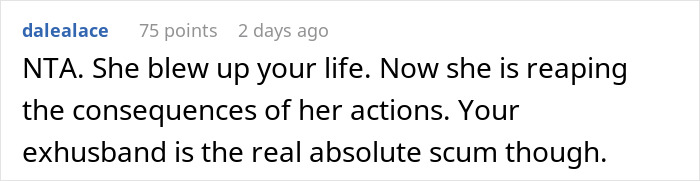 Reddit comment discussing consequences of infidelity involving sister's husband.