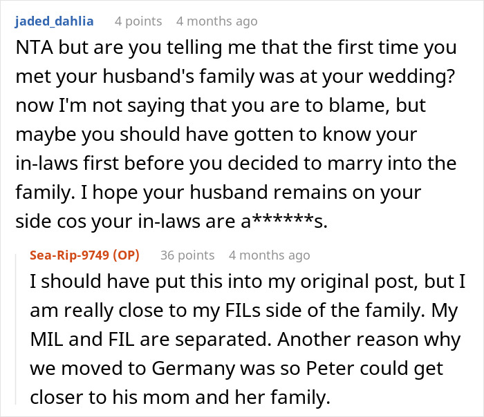 Reddit comments discussing Canadian woman's issues with husband's German-speaking family.