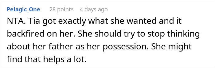 Comment discussing teen's feelings towards her dad's ex-girlfriend.