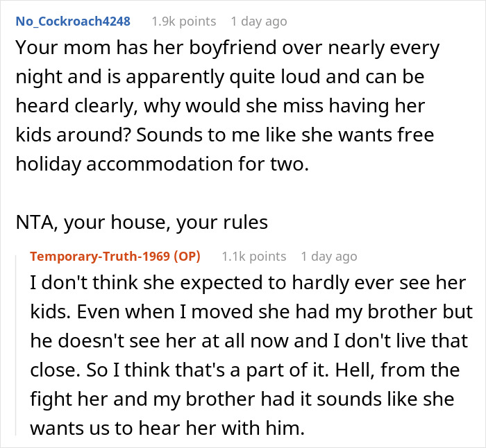 Reddit comments discussing house rules about a mother visiting with her boyfriend.