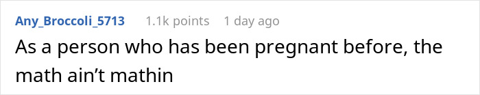 Reddit comment discussing pregnancy and disbelief, related to bereavement and miscarriage.