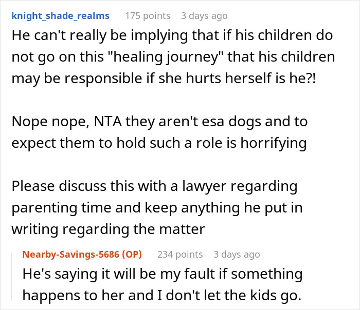 Reddit thread discussing a woman's decision not to comfort her ex-husband and ex-friend after a miscarriage.