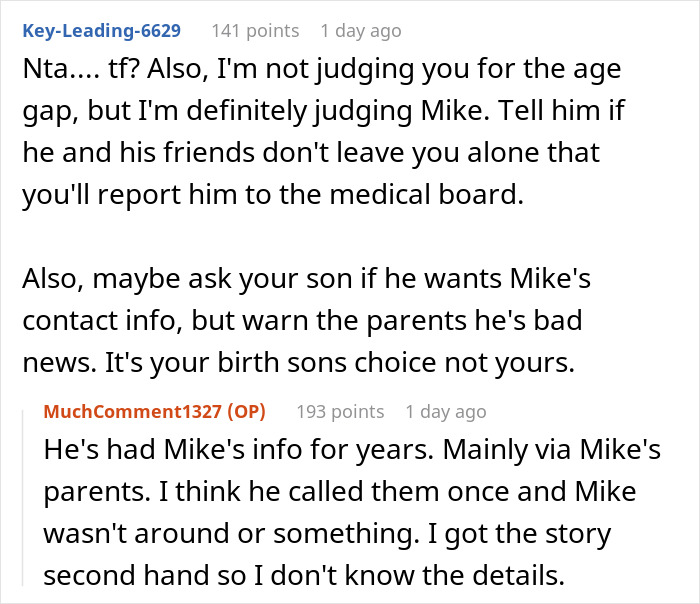 Reddit comments discussing judgment and contact info of a person involved with adoption.