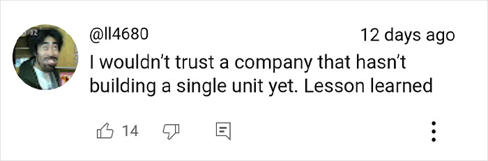 Customer review on trusting tiny home companies due to fraud concerns in California.