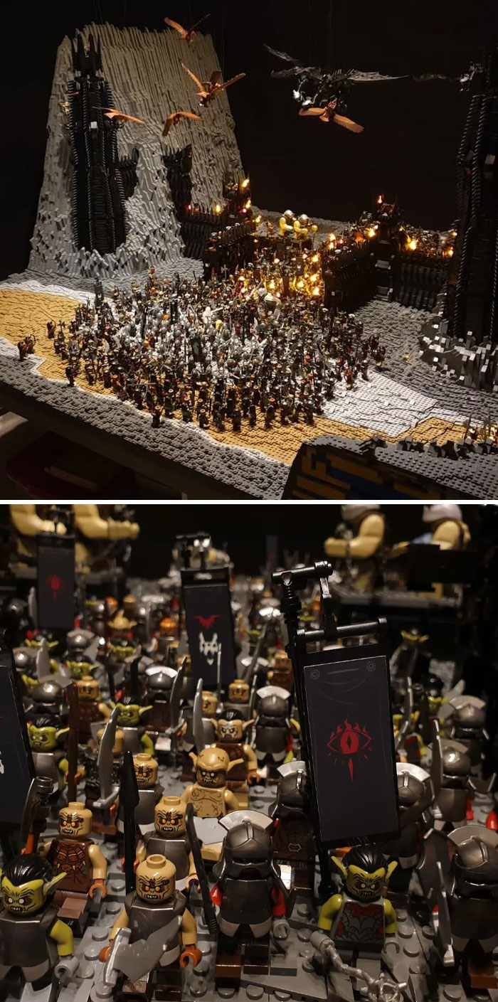 Epic battle scene built from Cool-LEGO-Builds featuring intricate figures and structures, capturing a fantasy setting.