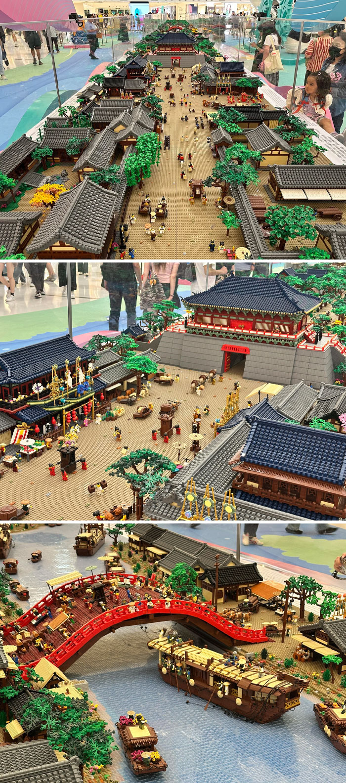 Intricate Cool-LEGO-Builds of a vibrant historical street scene with detailed architecture and bustling activity.