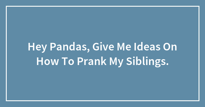 Hey Pandas, Give Me Ideas On How To Prank My Siblings.