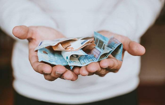 Hands holding euro notes, illustrating adorable partner gestures.