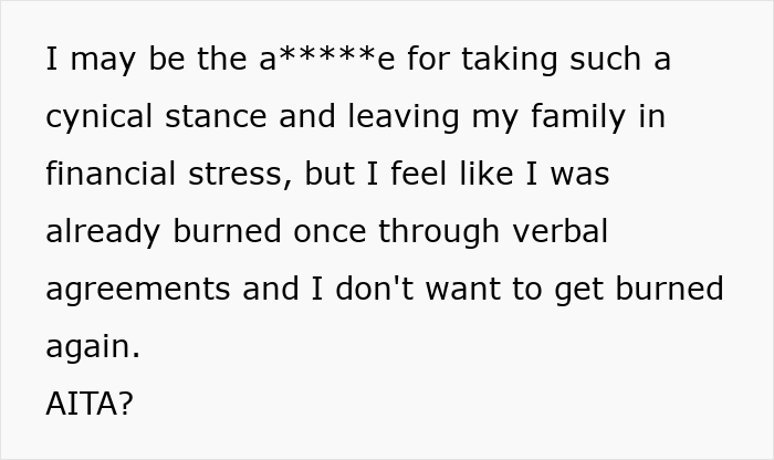 Text discussing family financial stress and verbal agreements.