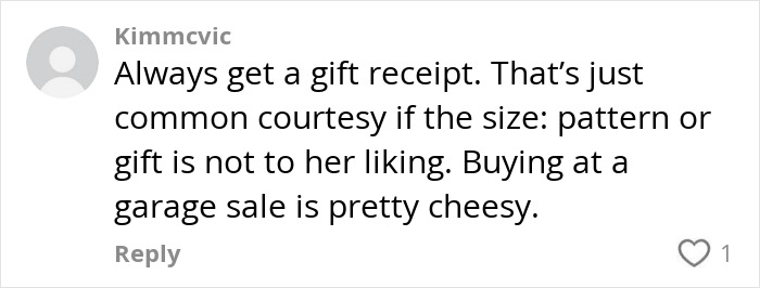 Comment on thrifted boots gift, advising always to get a gift receipt for courtesy.