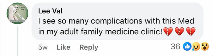 Comment showing concern about Ozempic complications with heart emojis and social media reactions.