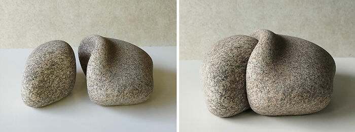 Two stone sculptures that appear soft, showcasing intricate design that defies physics.