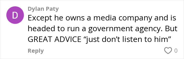 Comment critiquing Elon Musk's influence, suggesting not to listen despite his wealth.