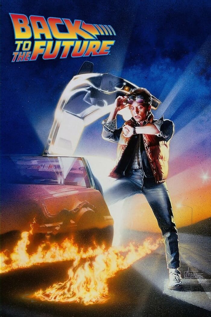 Cover art for Best-Nostalgia-Movies featuring a person with a time-traveling car and flaming tire marks.