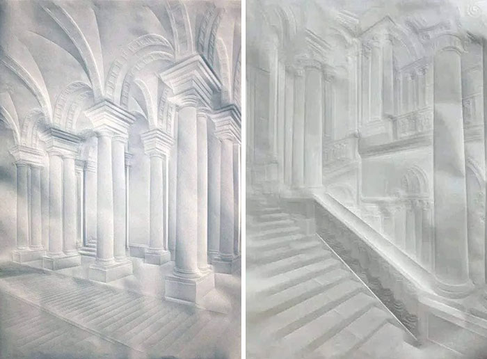 These Are Not Pencil Drawings. They Are Made On Folded Paper