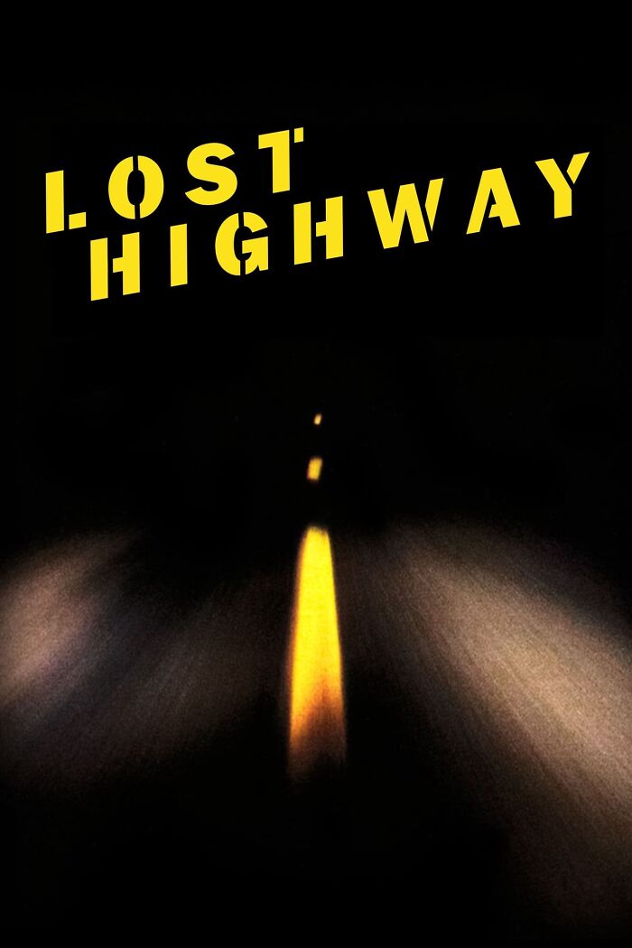 Road leading into darkness, featured in retro movie poster, emphasizing nostalgia.