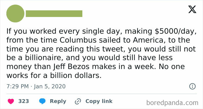 Funny post about the disparity in wealth, comparing historical earnings to Jeff Bezos' weekly income.