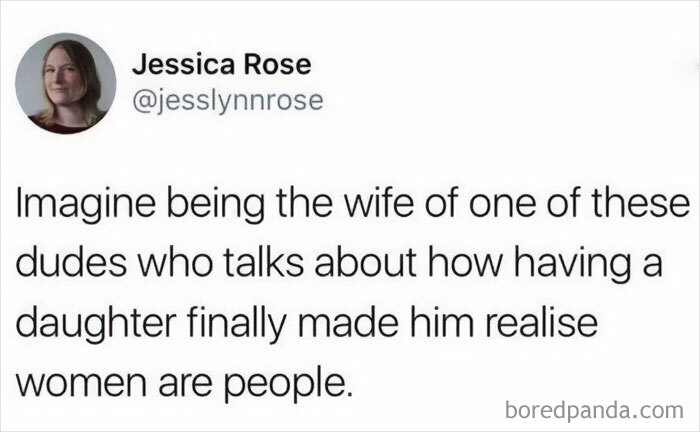 Tweet by Jessica Rose about societal views, blending humor and despair.