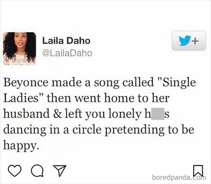 Dating meme humorously commenting on Beyoncé's "Single Ladies" and relationships.