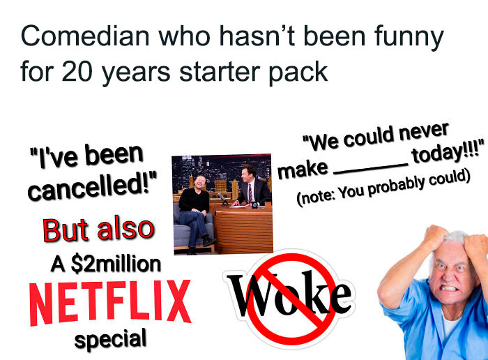 Comedian starter pack satirizing outdated humor and modern challenges in comedy.