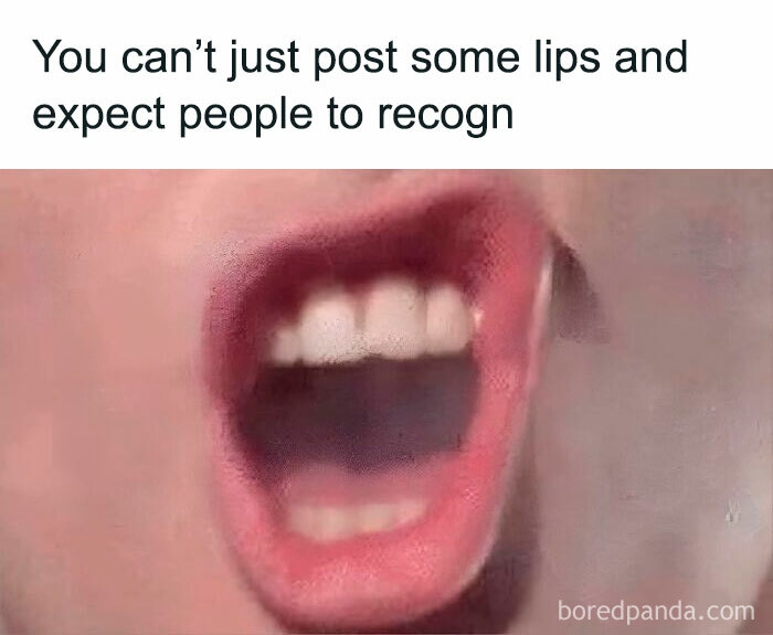 Gen X humor post with a close-up of open mouth and partial text about recognition.